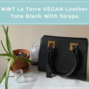 NWT La Terre VEGAN Leather Tote Black With Straps